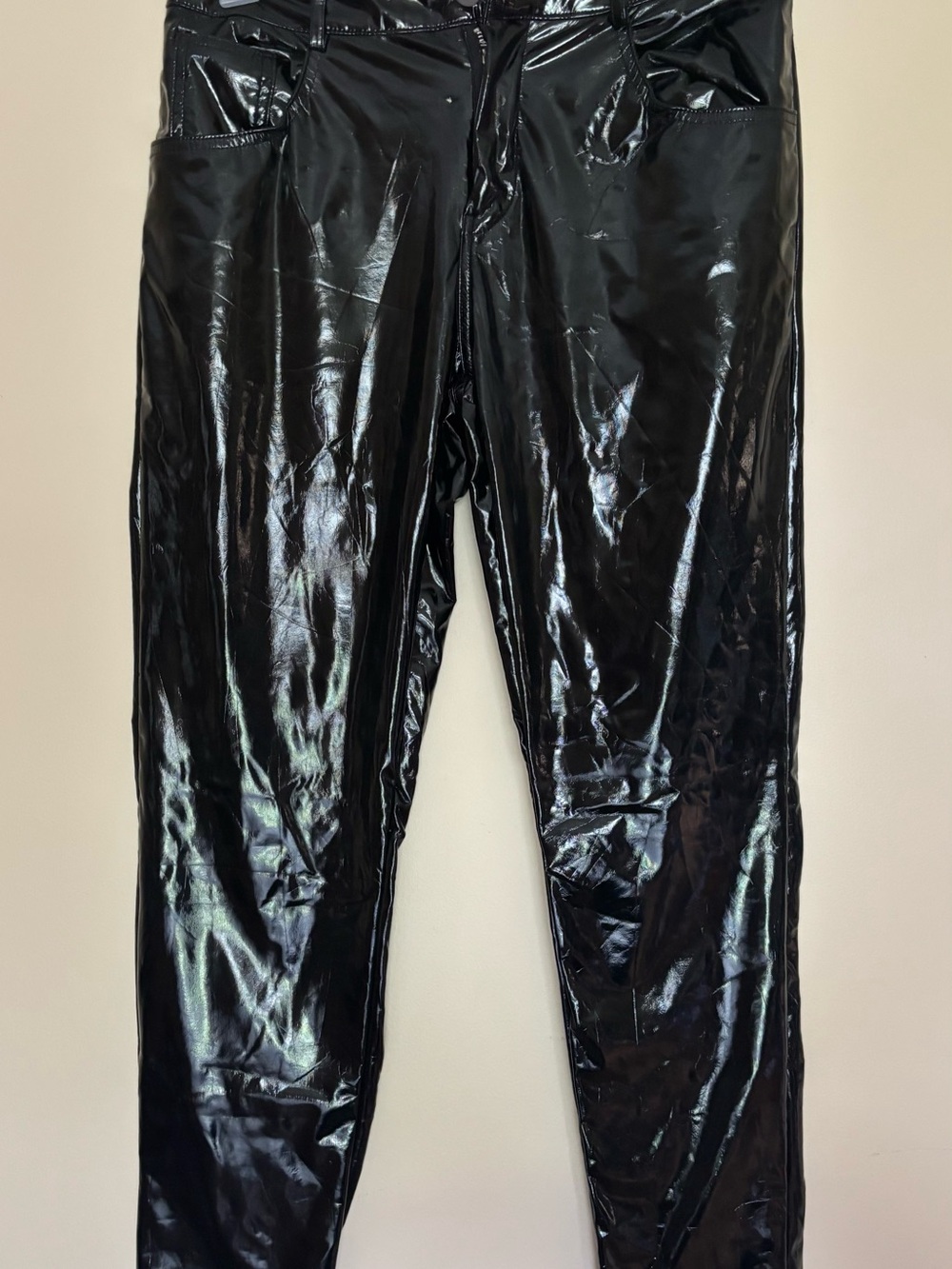 Women's Black High-Shine Faux Leather Pants